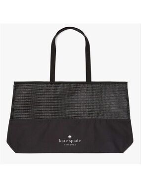 Kate Spade NY Black Mesh Stripe Extra Large Beach Tote Bag